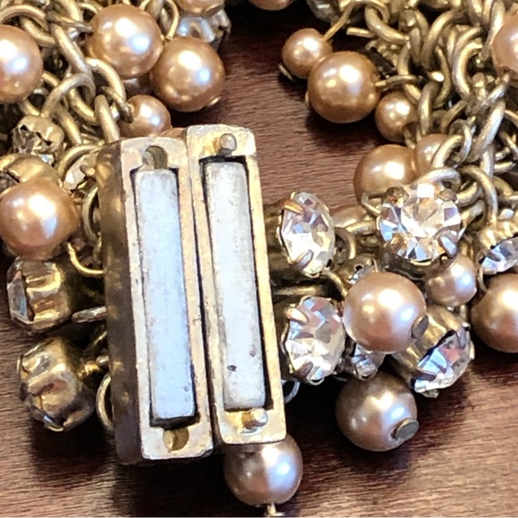 Gold with Rhinestones and Pearls Cha-Cha Bracelet - Picture 3 of 6